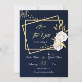 elegante, weiße Goldblumenmarine Save The Date (Vorderseite)