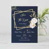 elegante, weiße Goldblumenmarine Save The Date (Stehend Vorderseite)