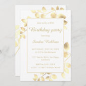 Elegante weiße goldene Blätter Geburtstagsfeier Einladung (Vorne/Hinten)