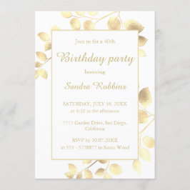 Elegante weiße goldene Blätter Geburtstagsfeier Einladung