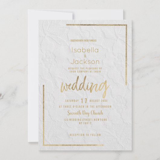 Elegante weiße goldene französische Blumenhochzeit Einladung (Vorderseite)