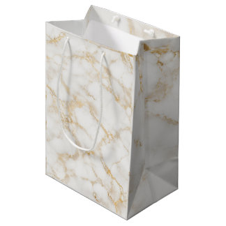 Elegante weiße & goldene Marmor-Geschenktasche Mittlere Geschenktüte