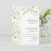 Elegante, weiße goldfarbene Spitze Blumenfest Einladung (Stehend Vorderseite)