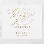 Elegante weiße Goldskriptnamen Hochzeit Danke Schaumweinetikett (Einzelnes Label)