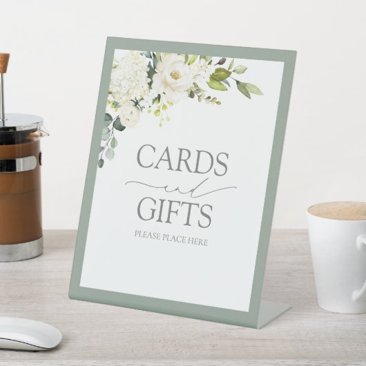 Elegante weiße graue grüne Blumenkarten & Geschenk Sockelschild (In SItu)