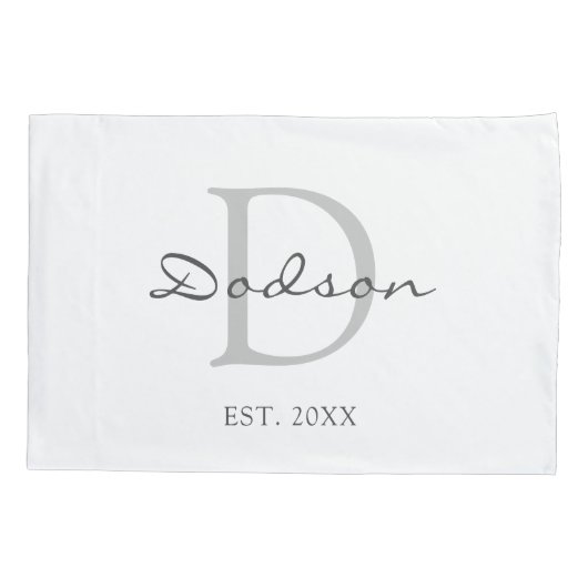 Elegante weiße graue Skriptpaare Monogramm Kissenbezug (Rückseite)