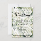 Elegante, weiße, grüne Hochzeit mit Blumen Einladung (Vorderseite)