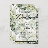 Elegante, weiße, grüne Hochzeit mit Blumen Einladung (Vorne/Hinten)