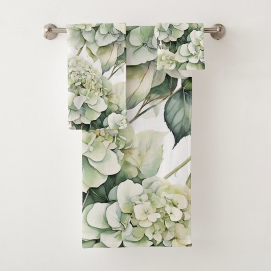 Elegante weiße, grüne Hydrangeas mit Blumen Badhandtuch Set (Insitu)