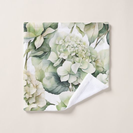 Elegante weiße, grüne Hydrangeas mit Blumen Badhandtuch Set (Waschlappen)
