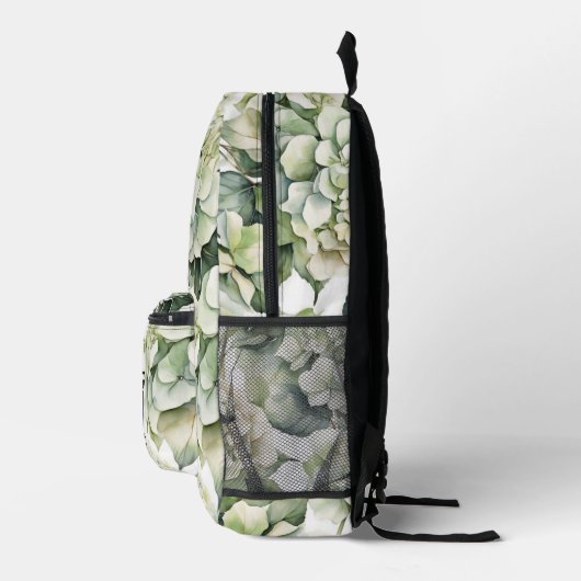 Elegante weiße, grüne Hydrangeas mit Blumen Bedruckter Rucksack (Rechts)