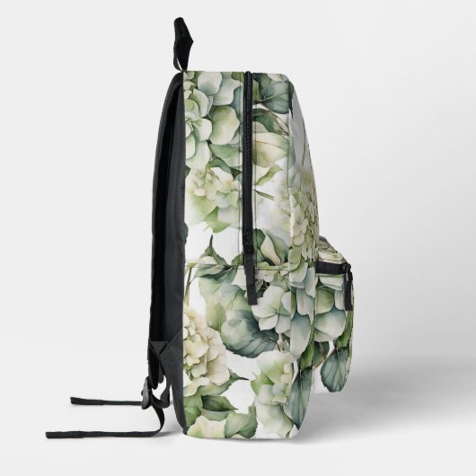Elegante weiße, grüne Hydrangeas mit Blumen Bedruckter Rucksack (Links)