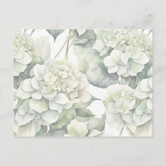 Elegante weiße, grüne Hydrangeas mit Blumen Begleitkarte (Rückseite)