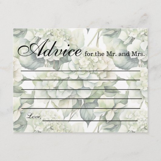 Elegante weiße, grüne Hydrangeas mit Blumen Begleitkarte (Vorderseite)