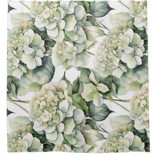 Elegante weiße, grüne Hydrangeas mit Blumen Duschvorhang (Vorderseite)