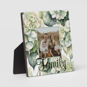 Elegante weiße, grüne Hydrangeas mit Blumen Fotoplatte