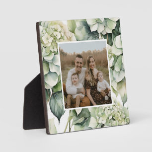 Elegante weiße, grüne Hydrangeas mit Blumen Fotoplatte