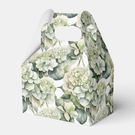 Elegante weiße, grüne Hydrangeas mit Blumen Geschenkschachtel (Rückseite)