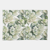 Elegante weiße, grüne Hydrangeas mit Blumen Geschirrtuch (Horizontal)