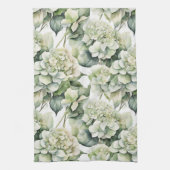Elegante weiße, grüne Hydrangeas mit Blumen Geschirrtuch (Vertikal)