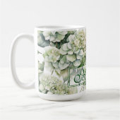 Elegante weiße, grüne Hydrangeas mit Blumen Kaffeetasse (Links)