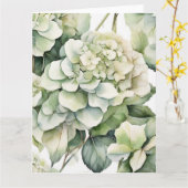 Elegante weiße, grüne Hydrangeas mit Blumen Karte (Gelbe Blume)