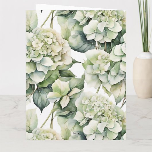 Elegante weiße, grüne Hydrangeas mit Blumen Karte (Rückseite)