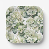 Elegante weiße, grüne Hydrangeas mit Blumen Pappteller (Vorderseite)