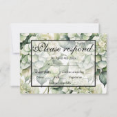 Elegante weiße, grüne Hydrangeas mit Blumen RSVP Karte (Vorderseite)