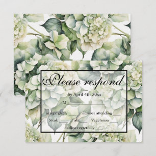 Elegante weiße, grüne Hydrangeas mit Blumen RSVP Karte