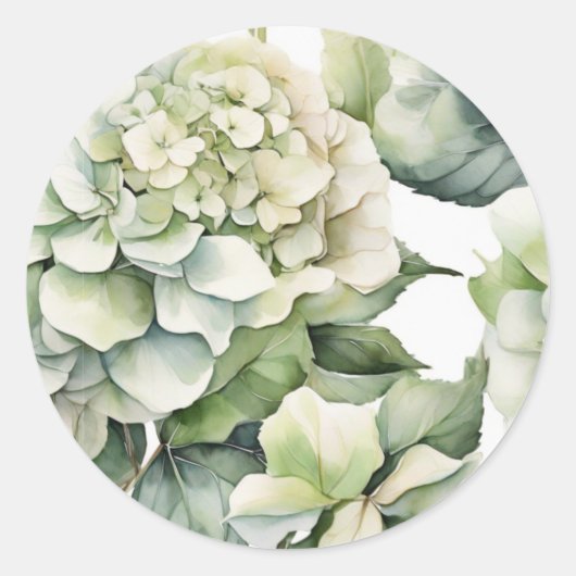 Elegante weiße, grüne Hydrangeas mit Blumen Runder Aufkleber (Vorderseite)