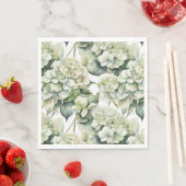 Elegante weiße, grüne Hydrangeas mit Blumen Serviette (Beispiel)