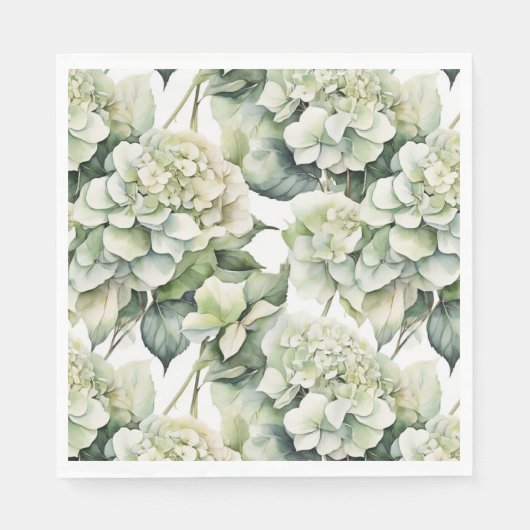 Elegante weiße, grüne Hydrangeas mit Blumen Serviette (Vorderseite)