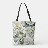 Elegante weiße, grüne Hydrangeas mit Blumen Tasche (Rückseite)