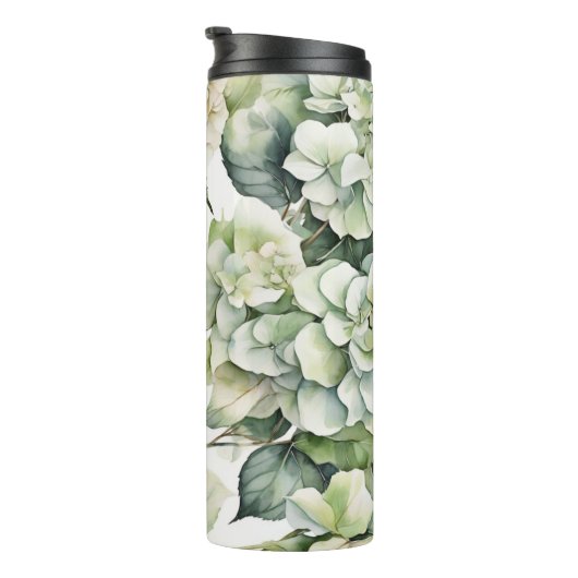 Elegante weiße, grüne Hydrangeas mit Blumen Thermosbecher (Nach rechts gedreht)