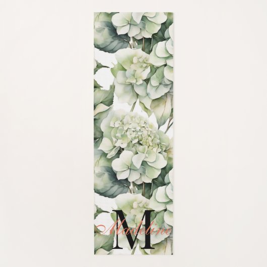 Elegante weiße, grüne Hydrangeas mit Blumen Yogamatte (Vorderseite)