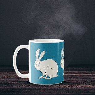 elegante, weiße Hasen auf blau Kaffeetasse