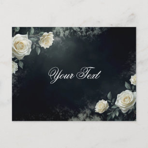 Elegante weiße Hochzeitsrosen auf schwarzem Hinter Postkarte