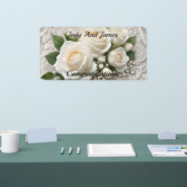 Elegante weiße Hochzeitstiege und Rose, Banner