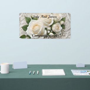 Elegante weiße Hochzeitstiege und Rose, Banner
