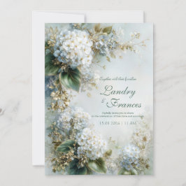 Elegante Weiße Hortensie Gold Botanische Hochzeit Einladung