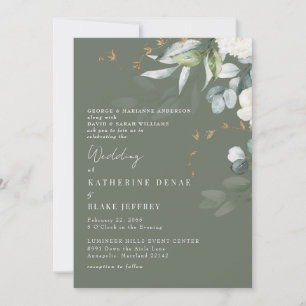Elegante Weiße Hortensie Reiche Salbei-Hochzeit II Einladung