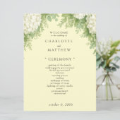 Elegante weiße Hortensien Gelbes Hochzeitsprogramm Programm (Stehend Vorderseite)