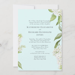 Elegante weiße Hortensien-Hochzeit Seafoam IV Einladung