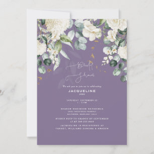 Elegante Weiße Hortensien-Lavendel-Brautdusche Einladung