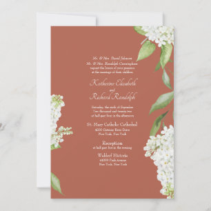 Elegante weiße Hortensien-Zimt-Hochzeit Einladung