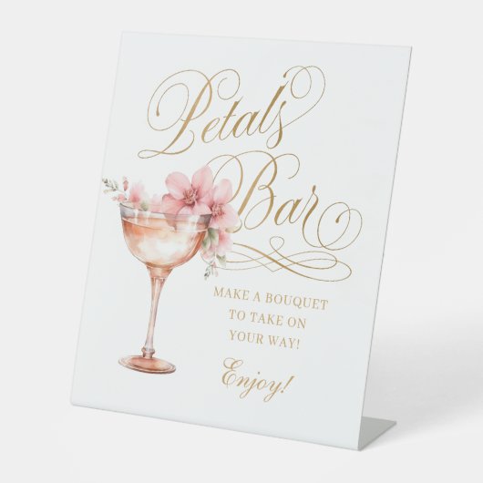 Elegante weiße Imitats Gold Pink Petals Bar Sockelschild (Vorderseite)