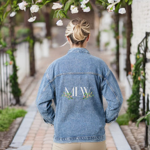 Elegante weiße Initialen mit Blüten und Zweigen Jeansjacke