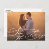 Elegante weiße Kalligraphie Save the Date Postkarte (Vorne/Hinten)