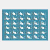 elegante Weiße Kaninchen Blume Dunkelblau Geschenkpapier Set (Vorderseite 2)